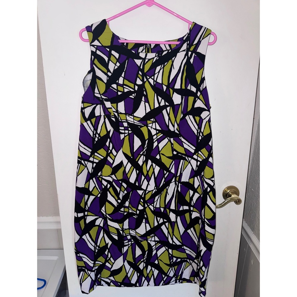 Ronni Nicole Womens 16W Sleeveless Geometric Abstract Print Sheath Dress Purple